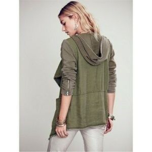 Free People Hoodie Jacket XS Womens Green Drippy Linen Blend Asymmetrical Snap